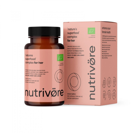 Nutrivore Organová výživa „Prírodné superpotraviny“ komplex Pre ňu“ bio 180 kapsúl