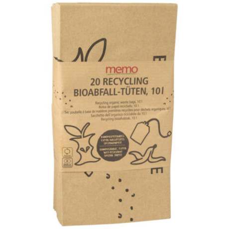 memo kompostovateľné vrecká na bioodpad z recyklovaného papiera, 10 l, 10 ks