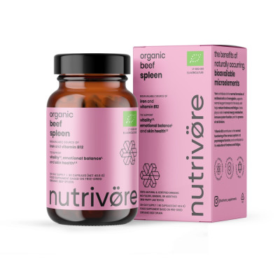 Nutrivore Bio hovädzia slezina 90 kapsúl | Železo 138% RHP | Grass-fed